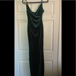 Long green velvet dress